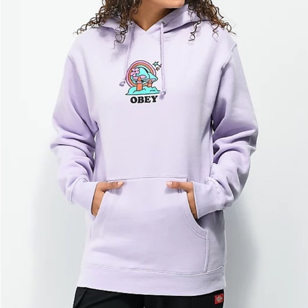 Obey Mushroom Lavender Fleece Hoodie M